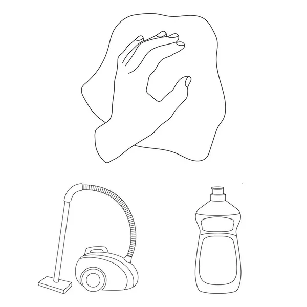 Limpieza y limpieza esbozan iconos en la colección de conjuntos para el diseño. Equipo para la limpieza vector símbolo stock web ilustración . — Archivo Imágenes Vectoriales
