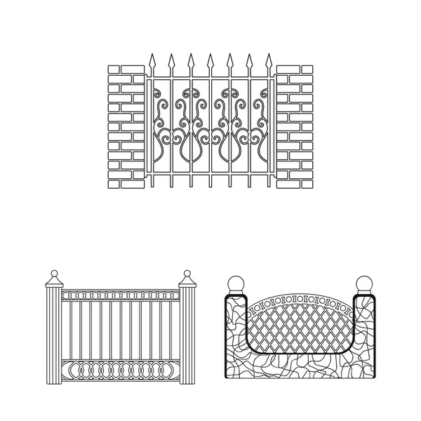 Different fence outline icons in set collection for design.Decorative fencing vector symbol stock web illustration. — Stock Vector