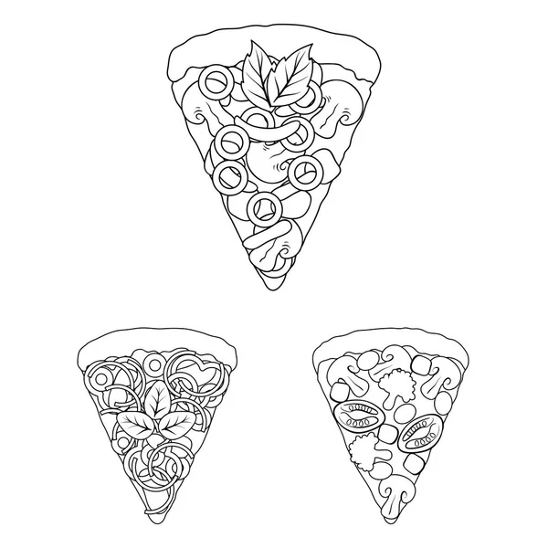 Différentes icônes de contour de pizza dans la collection de jeu pour la conception. . — Image vectorielle