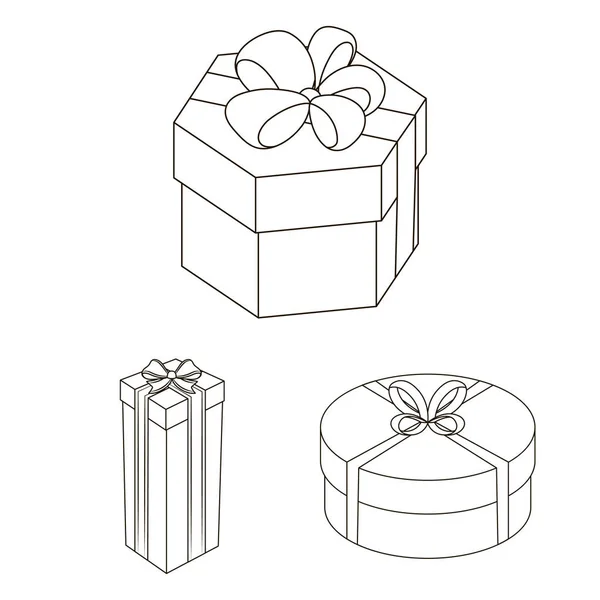Δώρο και συσκευασίας περίγραμμα εικονίδια στη συλλογή σετ για σχεδιασμό. Πολύχρωμα συσκευασία διανυσματικά εικονογράφηση σύμβολο μετοχής web. — Διανυσματικό Αρχείο