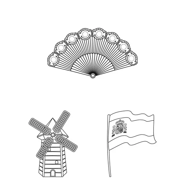 Spanien Land umreißen Symbole in Set-Sammlung für design.travel und Attraktionen Vektor Symbol Stock Web Illustration. — Stockvektor