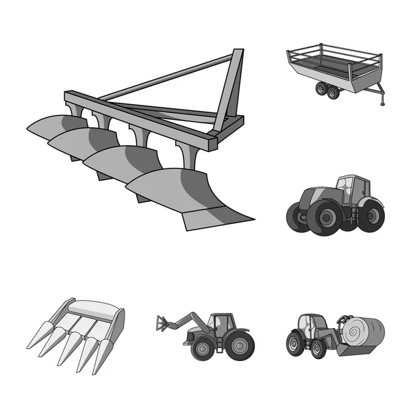 Jordbruksmaskiner svartvita ikoner i set insamling för design. Utrustning och enheten vektor symbol lager web illustration. — Stock vektor