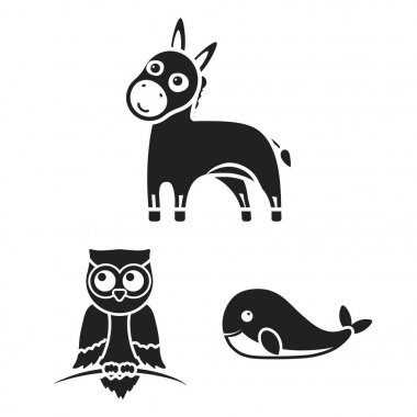Bir gerçekçi olmayan hayvan siyah simgeler set koleksiyonu tasarım için. Oyuncak hayvanlar sembol stok web illüstrasyon vektör.