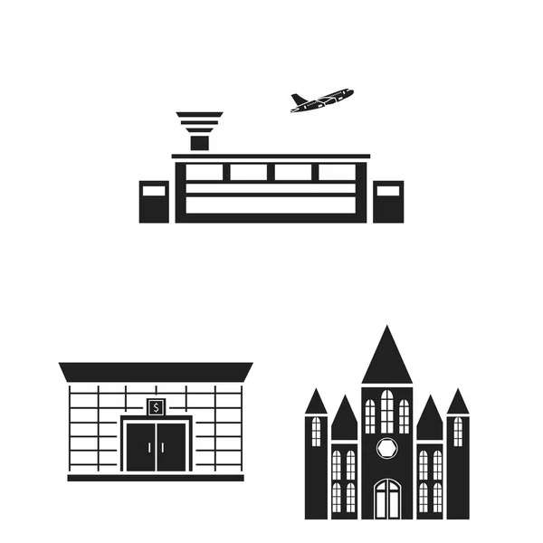 Building and architecture black icons in set collection for design. Construction and Institution vector symbol stock web illustration. — Stock Vector
