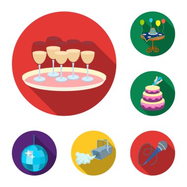 Olay organizasyon set koleksiyonu tasarım için düz simgeler. Kutlama ve öznitelikleri sembol stok web illüstrasyon vektör.