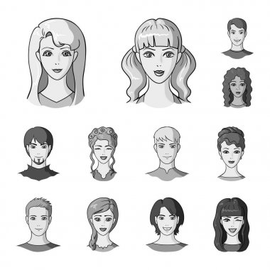 Avatar ve yüz tek renkli simgeler set koleksiyonu tasarım için. Bir kişi görünümü vektör simge stok web çizim.