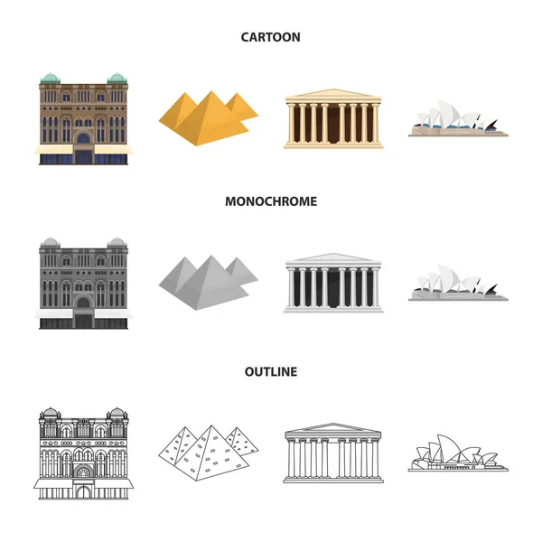 Sights of different countries cartoon,outline,monochrome icons in set collection for design. Famous building vector symbol stock web illustration. — Stock Vector