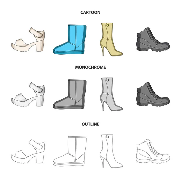 Ayakkabı çeşitli simgeler kümesi. Farklı ayakkabı tek çizgi film, anahat, tek renkli stil vektör web simge stok çizim simgesini. — Stok Vektör