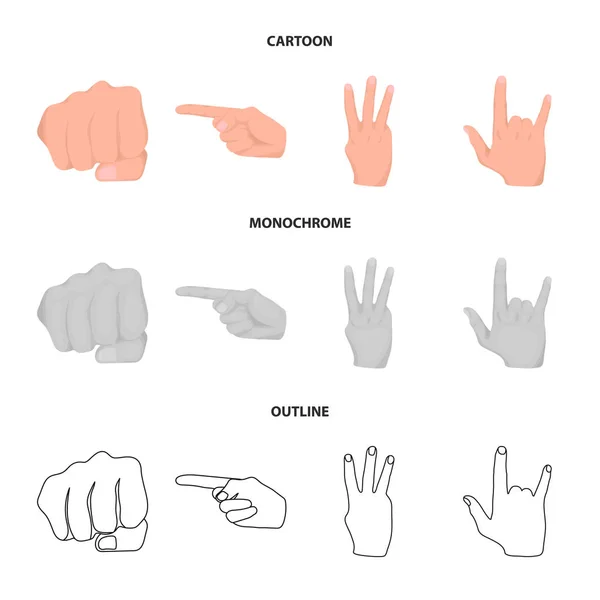 Closed fist, index, and other gestures. Hand gestures set collection icons in cartoon,outline,monochrome style vector symbol stock illustration web. — Stock Vector