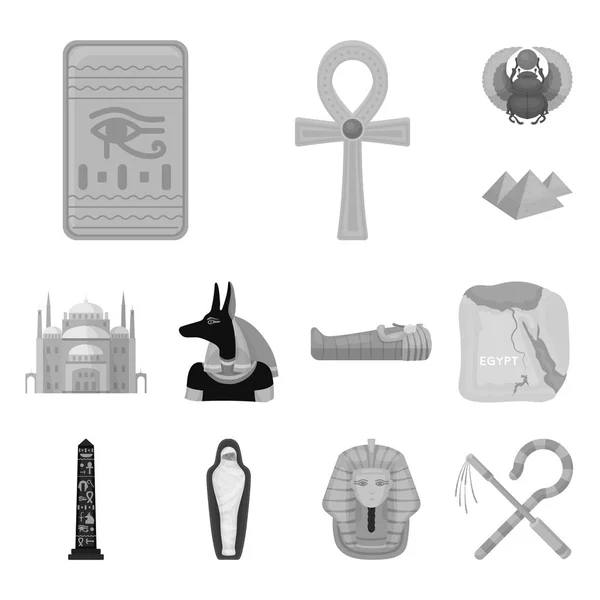 Ancient Egypt monochrome icons in set collection for design. The reign of Pharaoh vector symbol stock web illustration. — Stock Vector