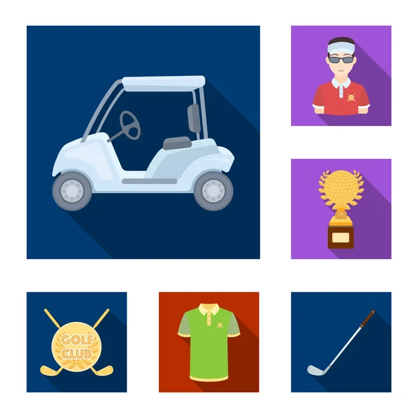 Golf i atrybuty płaski ikony w kolekcja zestaw do projektowania. Golf Club i sprzęt symbol web czas ilustracja wektorowa. — Wektor stockowy