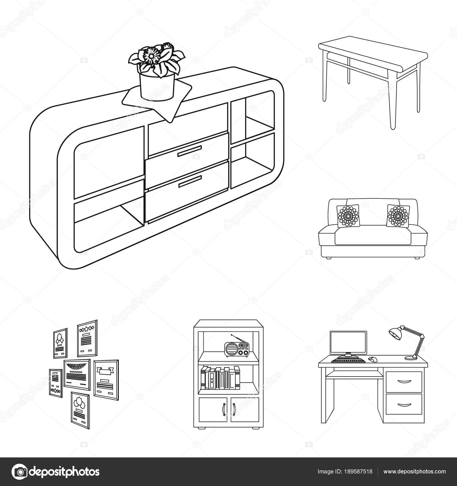 Furniture And Interior Outline Icons In Set Collection For Design