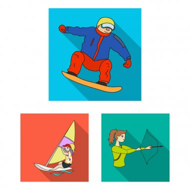 Dizayn için set koleksiyonunda farklı spor düz simgeleri var. Sporcu ve yarışmalar vektör sembolü web illüstrasyonu.