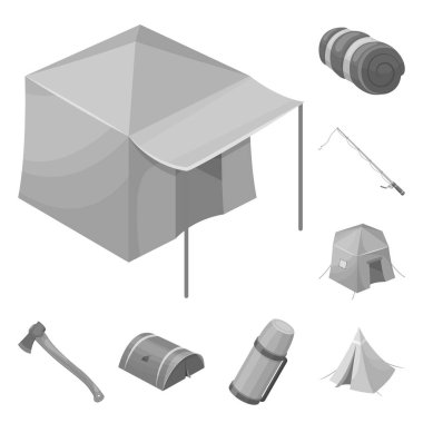 Set koleksiyonu tasarım için çadır tek renkli simgeler farklı türde. Resimde web geçici barınak ve vektör simge stok konut.