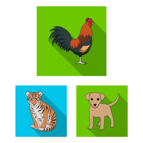 Realistic animals flat icons in set collection for design. Wild and domestic animals vector symbol stock web illustration. — Stock Vector