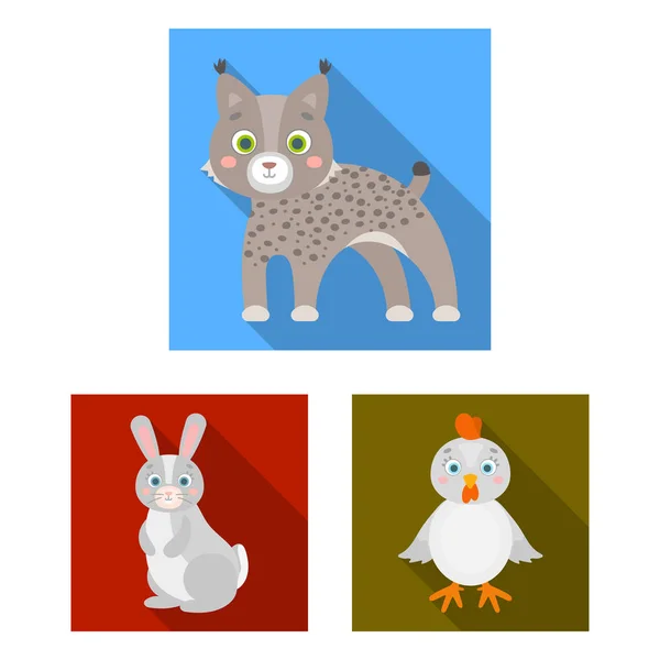 Spielzeugtiere flache Ikonen in Set-Kollektion für Design. Vogel, Raubtier und Pflanzenfresser Vektor Symbol Stock Web Illustration. — Stockvektor