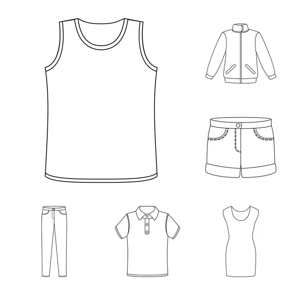 Diferentes tipos de ícones de contorno de roupas na coleção de conjuntos para design. Roupas e estilo vetor símbolo web ilustração . —  Vetores de Stock