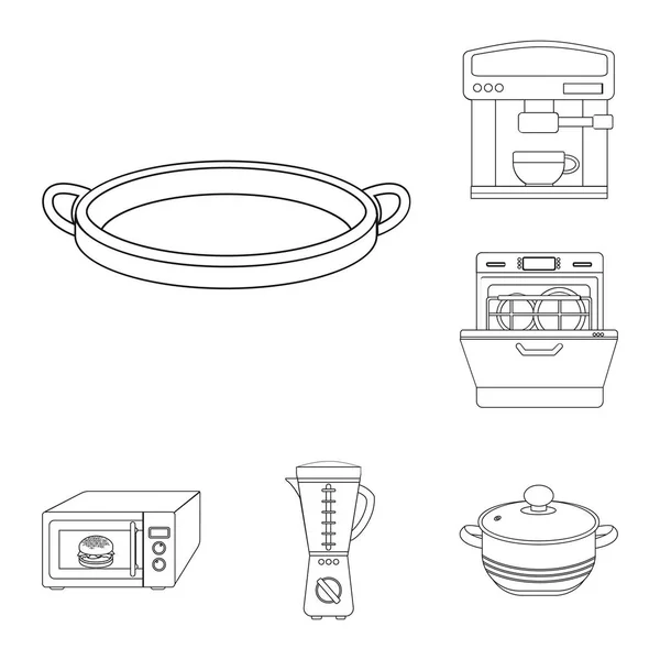 キッチン機器アウトラインのアイコン デザインのセットのコレクション。キッチンとアクセサリーのベクトル シンボル ストック web イラスト. — ストックベクタ