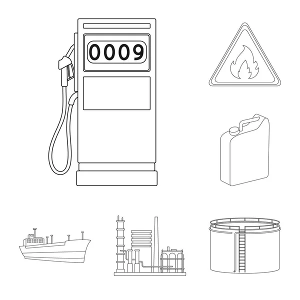 Ícones de contorno da indústria do petróleo na coleção de conjuntos para design. Equipamento e produção de óleo símbolo vetorial web ilustração . —  Vetores de Stock