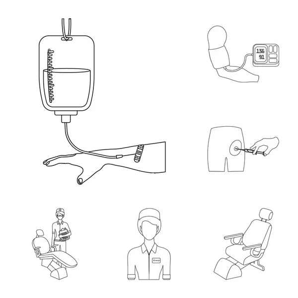 Medicina y tratamiento esbozan iconos en la colección de conjuntos para design.Hospital y equipo vector símbolo stock web ilustración . — Vector de stock