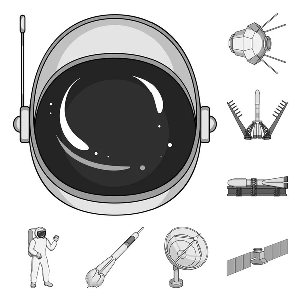 Tecnologia espacial ícones monocromáticos na coleção de conjuntos para design.Spacecraft e equipamentos símbolo vetorial ilustração web estoque . — Vetor de Stock