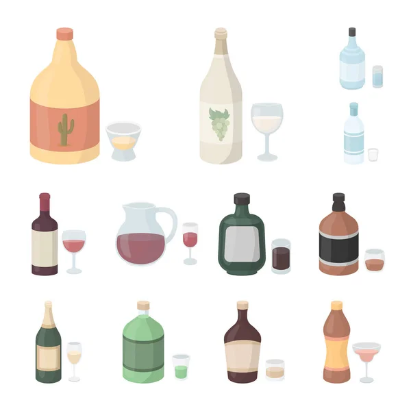 Rodzaje alkoholu kreskówka ikony w kolekcja zestaw do projektowania. Alkohol butelek wektor symbol akcji web ilustracji. — Wektor stockowy