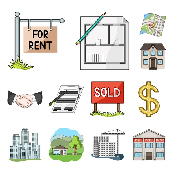 Realtor, agency cartoon icons in set collection for design. Buying and selling real estate vector symbol stock web illustration. — Stock Vector