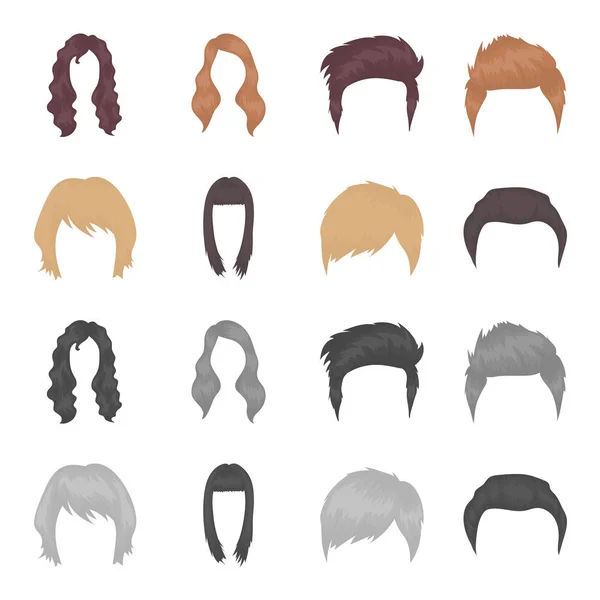 Bıyık ve sakal, saç çizgi film, tek renkli simgeler set koleksiyonu tasarım için. Şık saç kesimi vektör simge stok web çizimi.