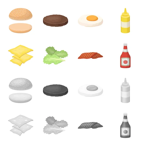 Burger and ingredients cartoon,monochrome icons in set collection for design. Burger cooking vector symbol stock web illustration. — Stock Vector