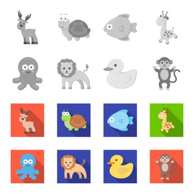 Gerçekçi olmayan bir tek renkli, set koleksiyonu tasarım için düz hayvan simgeler. Oyuncak hayvanlar sembol stok web illüstrasyon vektör.