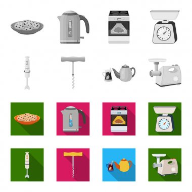 Mutfak ekipman tek renkli, set koleksiyonu tasarım için düz simgeler. Sembol stok web illüstrasyon vektör mutfak ve aksesuarları.