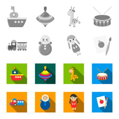 Train.kukla, resim. Oyuncak toplama simgeler tek renkli, düz stil vektör simge stok çizim web ayarla..