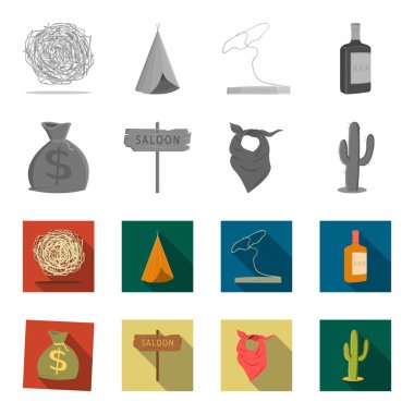 Para, salon, kovboy fuları, kaktüs torba. Vahşi Batı toplama simgeler tek renkli, düz stil vektör simge stok çizim web ayarla..