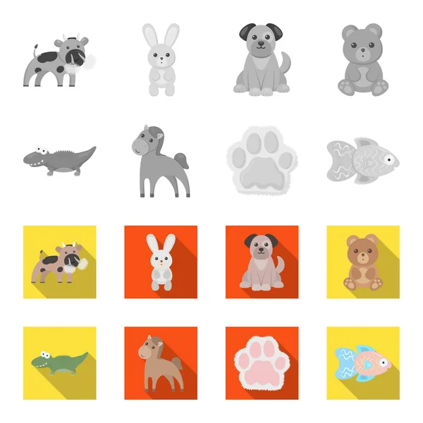 Un monocromo poco realista, iconos de animales planos en la colección de conjuntos para el diseño. Animales de juguete vector símbolo stock web ilustración . — Vector de stock