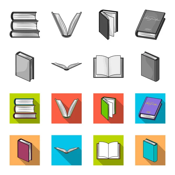 Vari tipi di libri. Serie di libri icone di raccolta in monocromatico, stile piatto vettore simbolo stock illustrazione web . — Vettoriale Stock