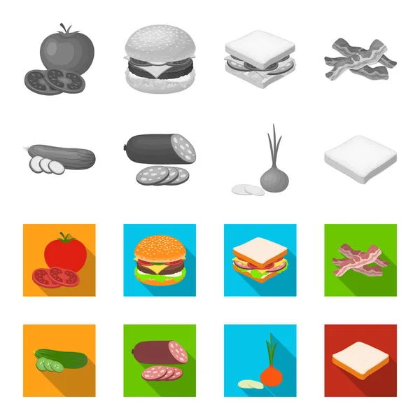 Burger et ingrédients monochromes, icônes plates dans la collection set pour le design. Burger cuisson vecteur symbole stock web illustration . — Image vectorielle