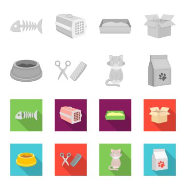Gıda, bir kedi, hasta bir kedi, bir paket beslemeleri için saç kesimi ile bir kase. tek renkli küme toplama simgeler stil vektör simge stok çizim web düz.