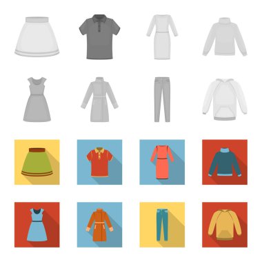 Elbise kısa kollu, pantolon, Mont, raglan ile. Tek renkli, düz stil vektör simge stok çizim web giyim koleksiyonu Icons set.