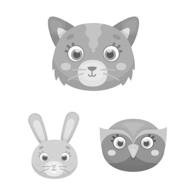 Ağızlıklar set koleksiyonu tasarım için hayvan tek renkli simgeler. Yerli ve vahşi hayvanlar sembol stok web illüstrasyon vektör.