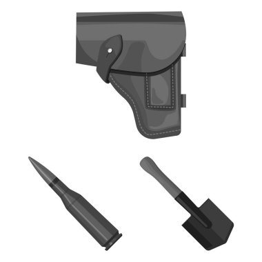 Ordu ve donatma tek renkli simgeler set koleksiyonu tasarım için. Silah ve teçhizat sembol stok web illüstrasyon vektör.