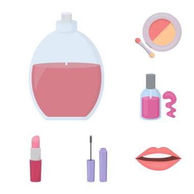 Makyaj ve kozmetik set koleksiyonu tasarım için simgeleri karikatür. Makyaj ve ekipman sembol stok web illüstrasyon vektör.