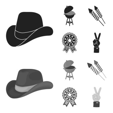 Barbekü, Selam, ebblema, zafer oylama. Vatansever gün toplama simgeler siyah, monochrom stil vektör simge stok çizim web içinde ayarla..