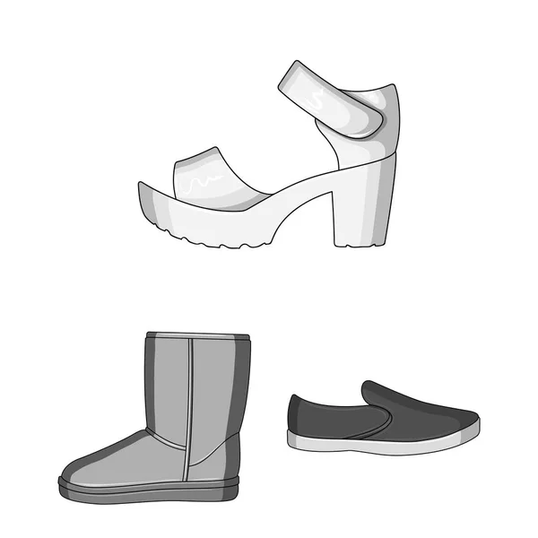 Different shoes monochrome icons in set collection for design. Men and women shoes vector symbol stock web illustration. — Stock Vector