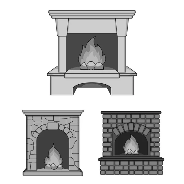 Verschiedene Arten von Kaminen monochromen Symbolen in Set Sammlung für design.Kamine Bau Vektor Symbol Stock Web-Illustration. — Stockvektor
