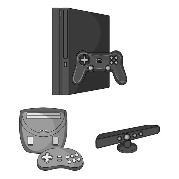 Consola de juegos y realidad virtual iconos monocromáticos en la colección de conjuntos para el diseño.Game Gadgets vector símbolo stock web illustration . — Archivo Imágenes Vectoriales