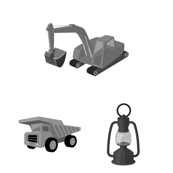 Monochrome Symbole aus der Bergbauindustrie in Set-Kollektion für Design. Geräte und Werkzeuge Vektor Symbol Stock Web Illustration. — Stockvektor