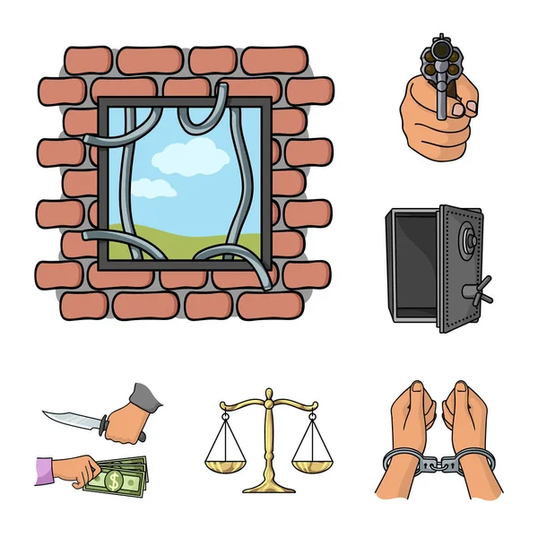 犯罪和惩罚卡通图标集合中的设计。犯罪媒介符号股票 web 插图. — 图库矢量图片
