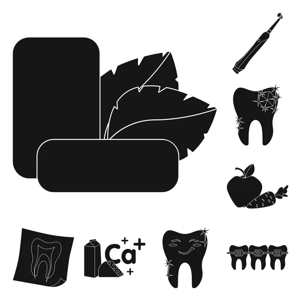 Tandvård svart ikoner i set insamling för design. Vård av tänder vektor symbol lager web illustration. — Stock vektor