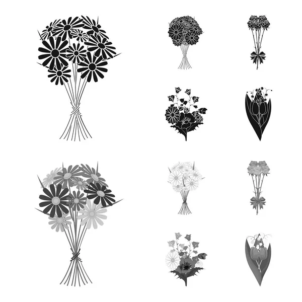 Ένα μπουκέτο από φρέσκα λουλούδια μαύρο, monochrom εικονίδια στο σύνολο συλλογής για το σχεδιασμό. Διάφορα μπουκέτα διανυσματικά εικονογράφηση σύμβολο μετοχής web. — Διανυσματικό Αρχείο