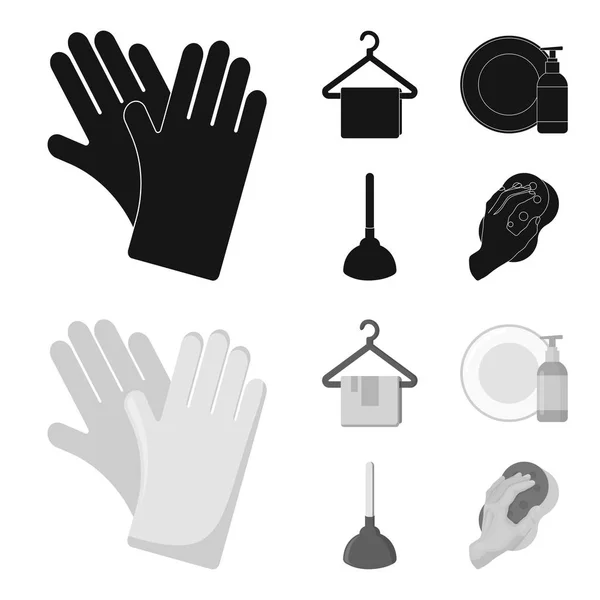 Limpieza y criada negro, iconos monocromáticos en la colección de conjuntos para el diseño. Equipo para la limpieza vector símbolo stock web ilustración . — Vector de stock